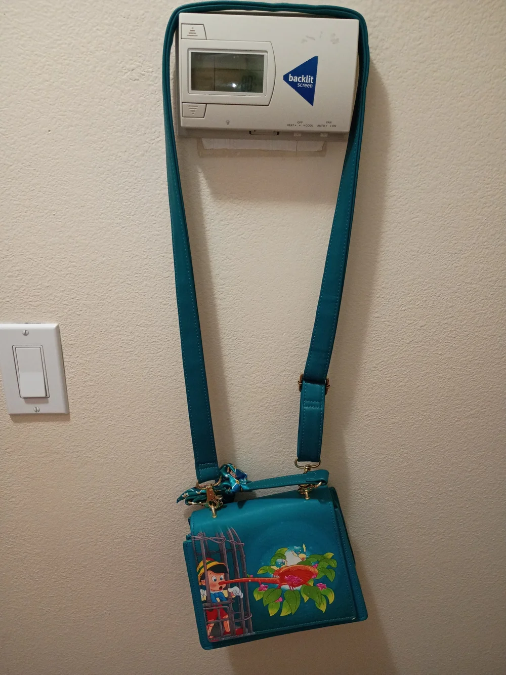 Disney Loungefly Teal Crossbody Purse with Floral & Character Artwork Pinnochi
